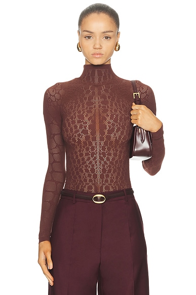 Wolford Reptile Net String Bodysuit in Mahagony