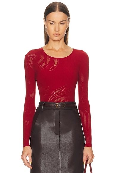 Wolford Rose Net Bodysuit in Crimson