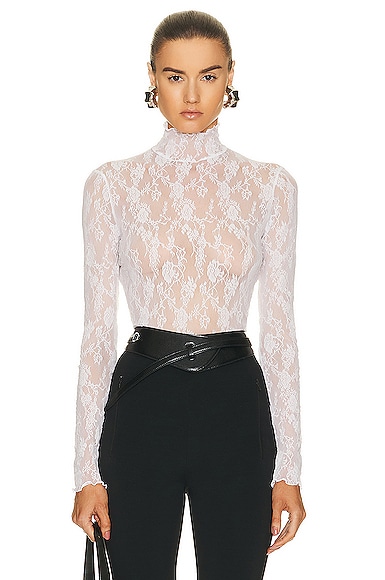 保障できる Lace Floral Wolford Mock FWRD | White in Top Sleeve Long Neck 下着・アンダーウェア