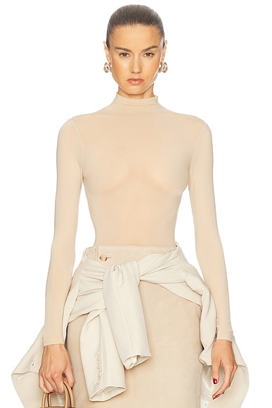 Enza Costa Angled Exposed Shoulder Long Sleeve Top in Peach Beige FWRD