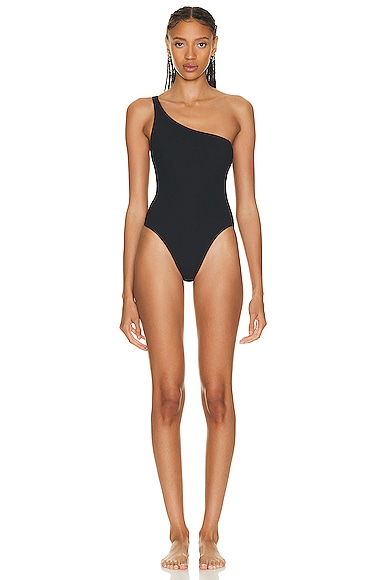 Wolford Ultra Texture High Leg One Piece Swimsuit in Black