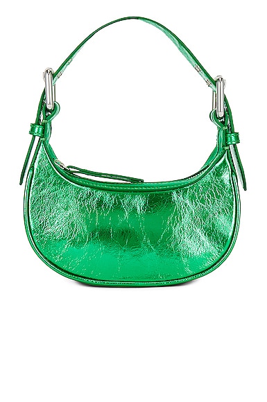 BY FAR Mini Soho Metallic Leather Bag in Green