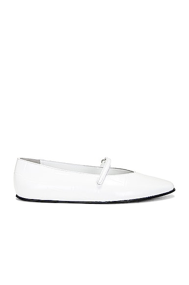 BY FAR Molly Maxi Croco Embossed Leather Flat in White
