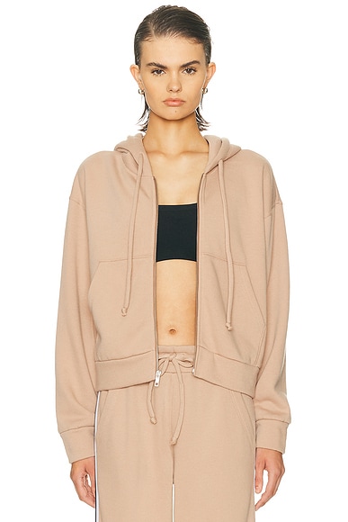 YEAR OF OURS Locker Room Zip Up Hoodie in Taupe & Black