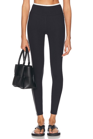 YEAR OF OURS Ribbed Two Tone Track Legging in Black & White