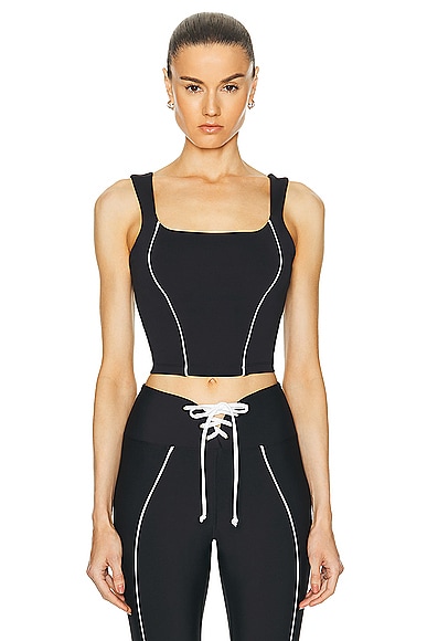 Shop Year Of Ours Corset Tank Top In Black & White