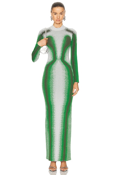 Y/Project Gradient Knit Long Sleeve Dress in Green