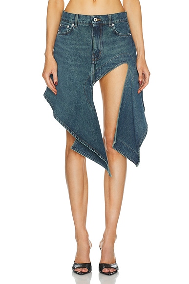 Y/Project Evergreen Cut Out Denim Mini Skirt in Evergreen Vintage Blue