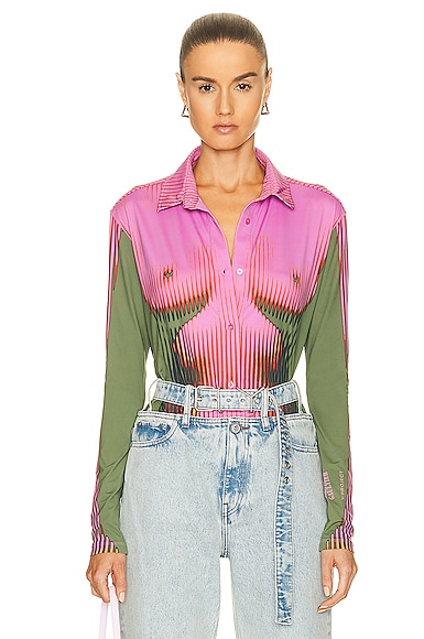 Y/Project x Jean-Paul Gaultier Body Morph Fitted Shirt in Pink