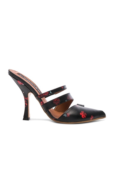 Floral Leather Open Toed Mules