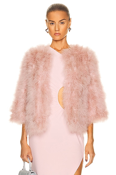 Yves Salomon Feather Cropped Jacket in Pink