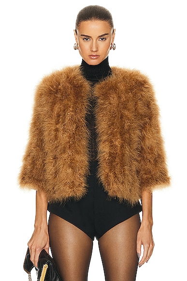 Yves Salomon Feather Cropped Jacket in Madeline FWRD