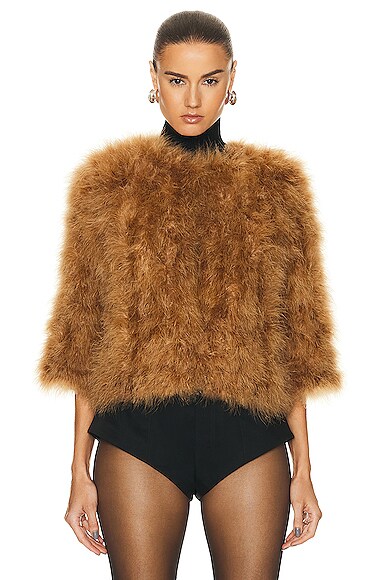 Shop Yves Salomon Feather Cropped Jacket In Madeline