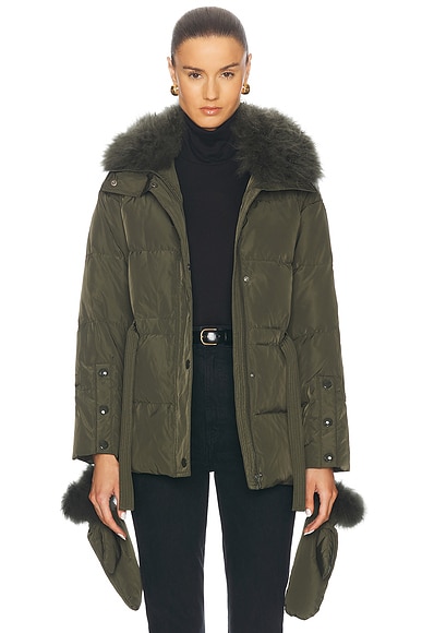 Yves Salomon Belted Technical Down Jacket in Amazone