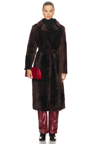 Long Belted Reversible Shearling Coat