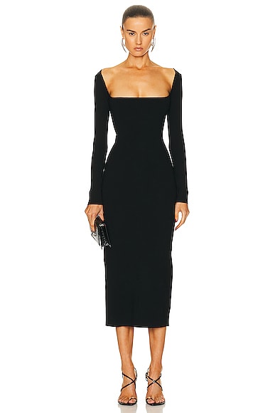 Zeynep Arcay U-neck Midi Knit Dress in Black