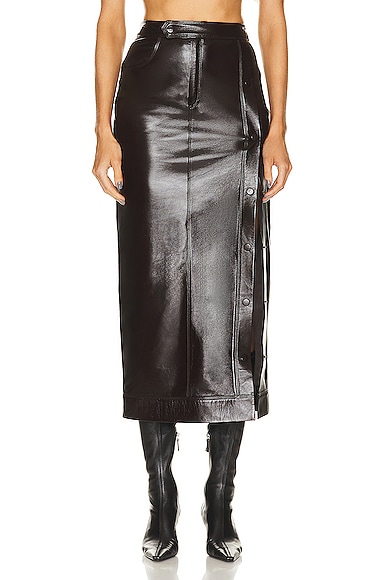 Snapped Maxi Leather Skirt in Brown