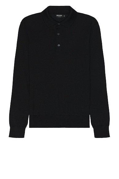 Zegna Casheta Long Sleeve Polo in Black