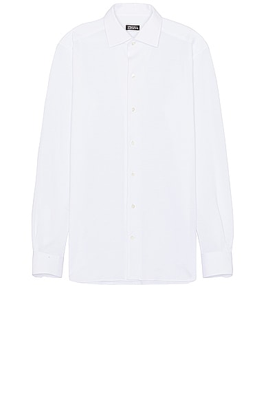 Zegna Pure Cotton Jersey Long Sleeve Button Down Shirt in White