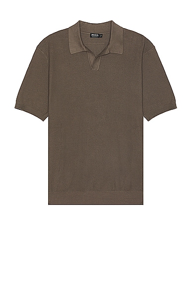Zegna Knitted Cotton Polo Shirt In Brown