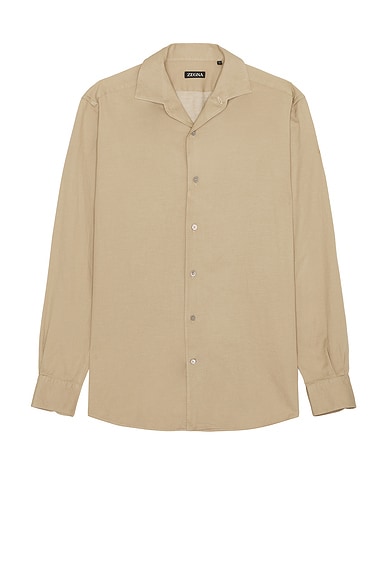 Zegna Cotton And Linen Denim Shirt in Light Taupe