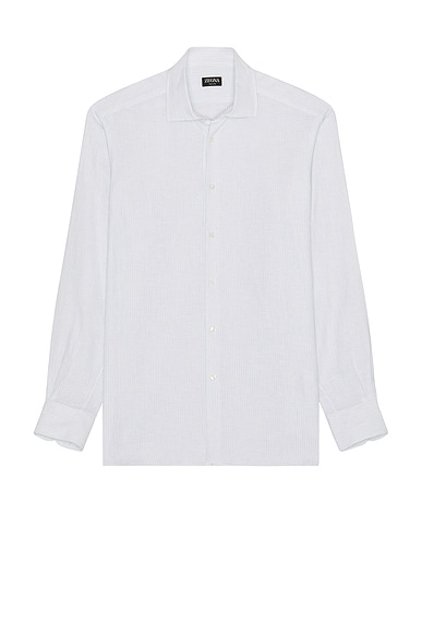 Zegna Oasi Lino Shirt in Light Blue & White