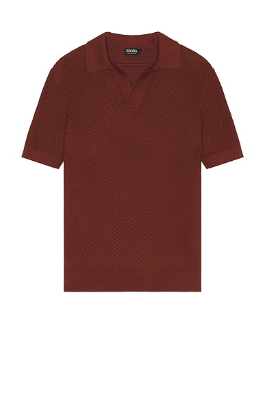 Zegna Premium Cotton Stitch Polo in Brick