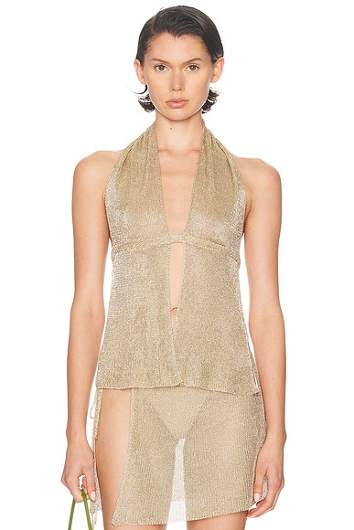Metallic Rib Halter Top