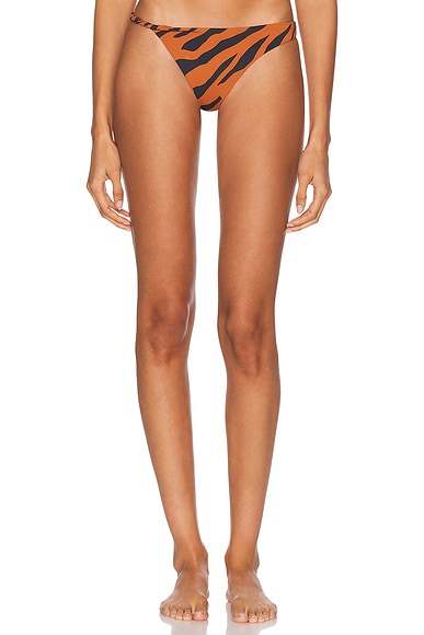 Ziah Twisted Side Bikini Bottom in Brown Zebra