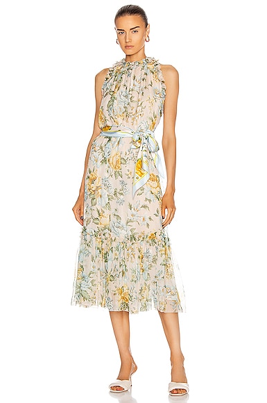 Zimmermann Lucky Tuxedo Frill Dress in Sky Floral | FWRD
