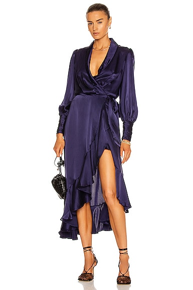 ワンピースその他 Zimmermann Navy blue wrap midi dress ZIMMERMANN Wrap Silk Midi Dress | Blue | FARFETCH