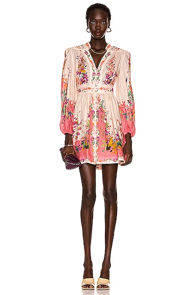 Zimmermann Tropicana Plunge Mini Dress in Cream Floral FWRD