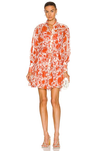 Zimmermann Postcard Lantern Mini Dress in Orange Tonal Floral | FWRD