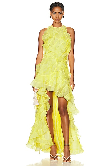Zimmermann Wonderland Ruffle Gown in Lemon