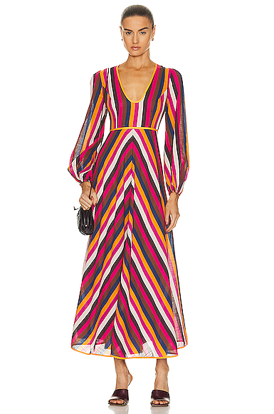 Zimmermann Ginger Plunge Dress in Multi Stripe