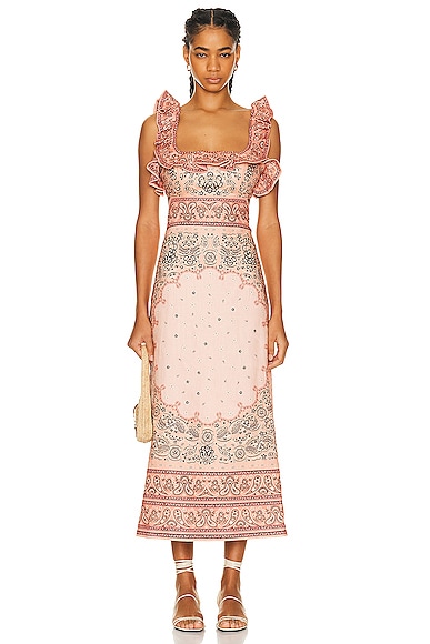 Zimmermann Matchmaker Frilled Midi Dress in Pink Bandana