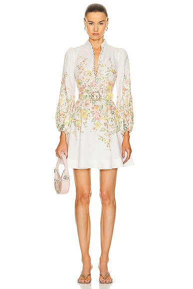 Zimmermann Matchmaker Buttoned Mini Dress in Ivory & Coral