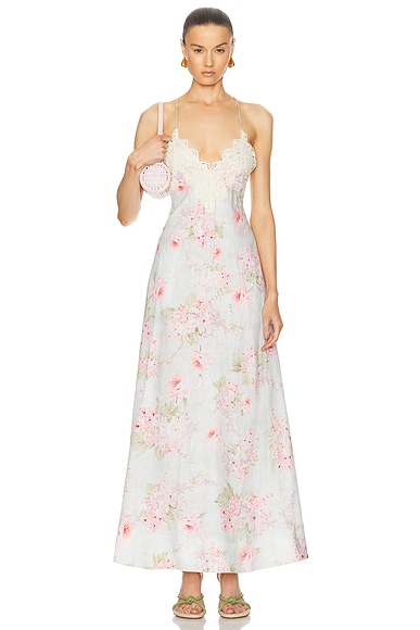 Zimmermann Halliday A-line Maxi Dress in Blue Watercolour Floral