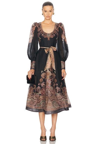 Zimmermann Illustration Structured Dress in Black Paisley