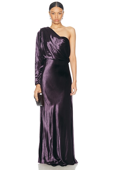 Zimmermann Illustration Asymmetric Gown in Aubergine