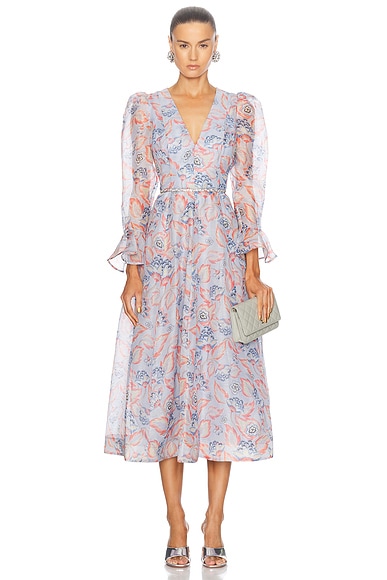 Zimmermann Eden Long Sleeve Midi Dress in Sapphire Eden