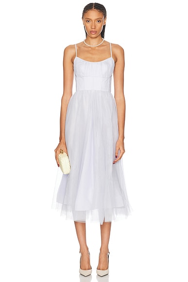 Zimmermann Tulle Corset Midi Dress in Light Blue
