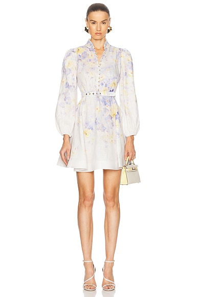 Zimmermann Crush Buttoned Mini Dress in Lilac Floral