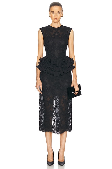 Zimmermann Crush Lace Frill Midi Dress in Black