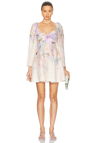 Zimmermann Dawning Puff Sleeve Mini Dress in Multi Hydrangea