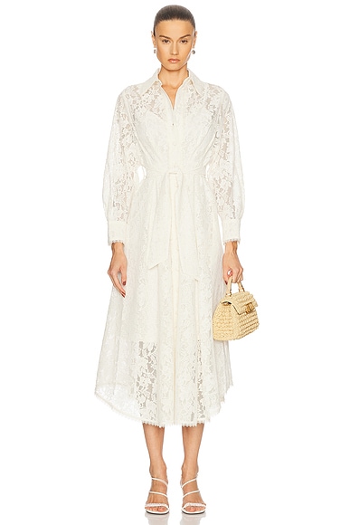 Zimmermann Dawning Tuck Midi Dress in Cream
