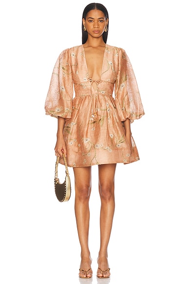 Zimmermann Prima Floating Cut Out Dress in Peach Floral | FWRD