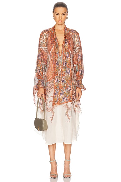 Zimmermann Rhiannon Tie Neck Midi Dress in Cream Paisley