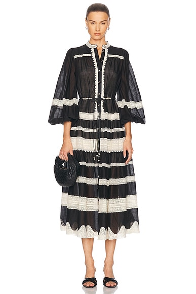 Zimmermann Rhiannon Lace Billow Dress in Black & Cream