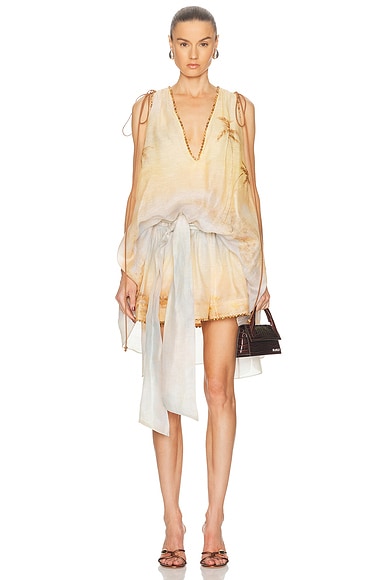 Zimmermann Balance Plunge Mini Dress in Yellow Seascape